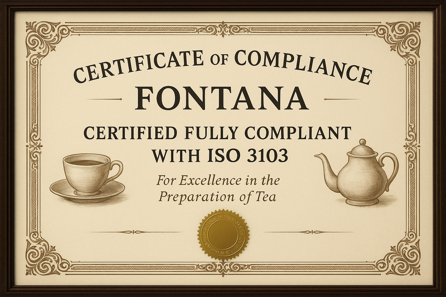 Fontana ISO 3103 certificate artwork